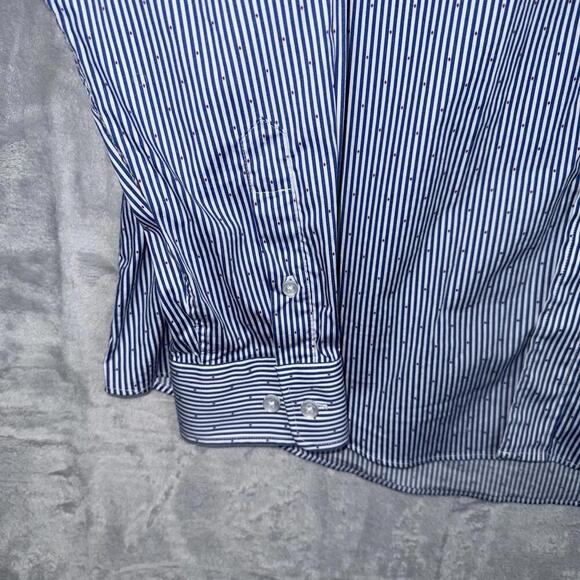 Scotch & Soda Men Blue Stripe Stretch Dress Shirt Size 18 35/36 Red Dots Casual - Picture 6 of 10